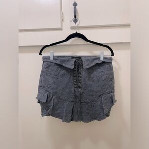 RARE Isabel Marant lace up denim mini skirt gray 36 XS S
